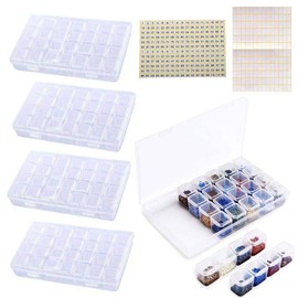Saibangzi Diamond Painting Storage Box, Plastic Containers, Diamond Embroidery Box, 28 Compartments, 5D Diamond Painting Accessories, Pack of 4