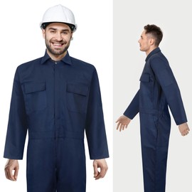 ProMaxFit Men's Long Sleeves Coverall Boiler Suit for Workshop Mechanics - Gray Color, 9 Sizes - Overall Cotton Blend Jumpsuit for Painters, gardeners, Welders and builders. (Simple Blue, 6XL)