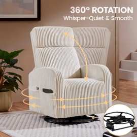 Topeakmart 360° Swivel Nursery Rocking Chairs, Glider Rocker with Side Pockets, upholstered Rocking Chair Reading Chairs for Living Room, Beige