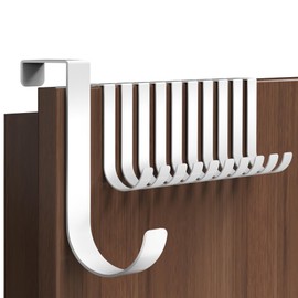 Menz Door Hooks for Hanging, Set of 10 in White - Stainless Steel Clothes Hooks Door, Individually Usable Hooks for Hanging in J Shape, Sturdy Door Coat Rack with High Load Capacity, Door Hook Rail