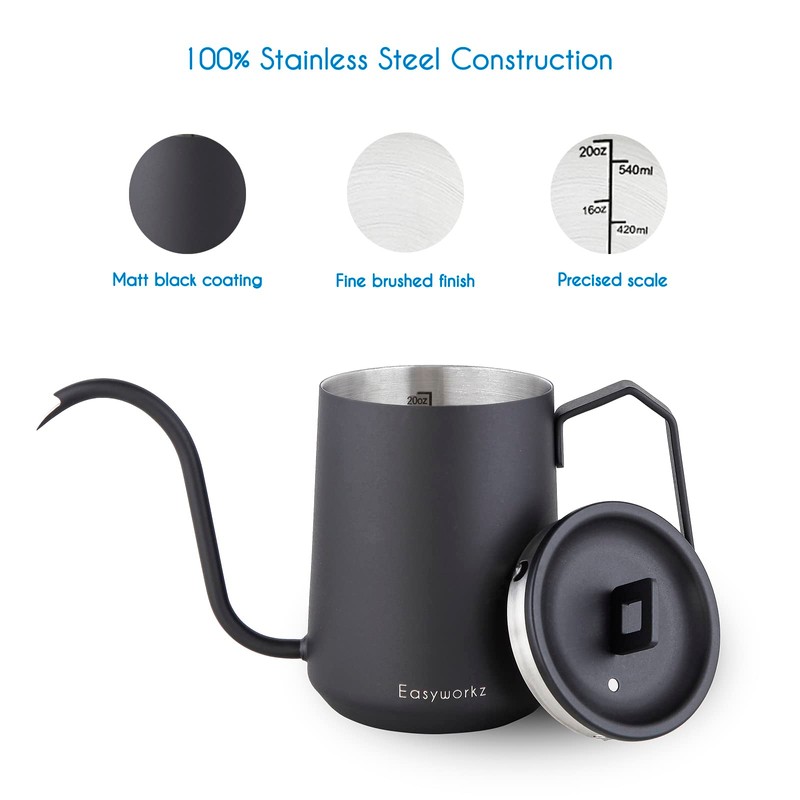 Easyworkz Gooseneck Pour Over Coffee Kettle 600ml Stainless Steel Hand