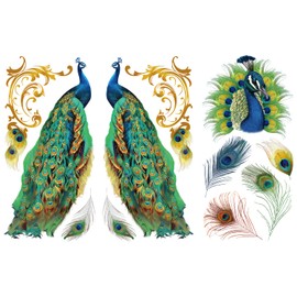 GLOBLELAND Peacock Theme Decor Transfers 6x12 inch Furniture Transfer Stickers Animals Feather Wall Art Decals for Bedroom Living Room Desk Table Decoration