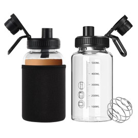BNCWCQZ Glass Shaker Bottle, 2 Pack 22oz BPA-Free Odorless Shaker Bottle with 304 Stainless Steel Ball and Removable Cleaning Brush for Fitness Protein Mixes | BNCWCQZ