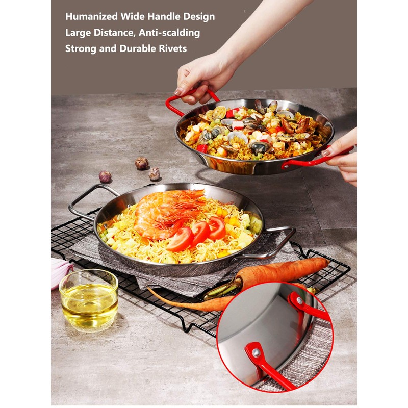 Stainless Steel Paella Pan with Red Handles (22 cm for