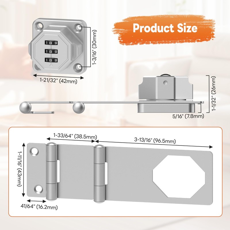 BiceNoning 90 Degree 3-Digit Combination Cabinet Lock, Zinc Alloy Keyless