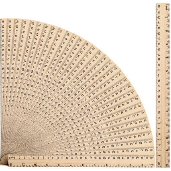 Qilery 100 Pcs Wooden Ruler 12 Inches Wood Measuring Ruler