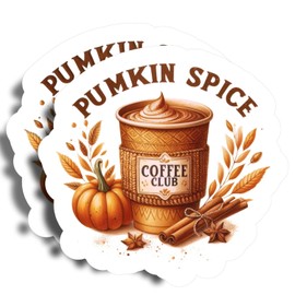 Pumkin Spice Coffee Club Magnets - 5" On Longest Side - Fall Leaves Pumpkin Pie Holidays Cold - 2 Pack - Thick Strong Magnet - Bumper Magnets for Fridge, Toolbox, Cars - Made in USA - PLDFMAG0547