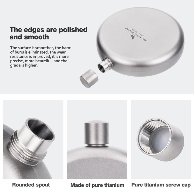 Boundless Voyage Titanium Ultralight Hip Flask, 150ml, Round, Ti3065D