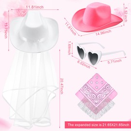 6 Sets Cowgirl Bachelorette Party Decorations Bulk Bride Cowboy Hat Rhinestone Bandana Heart Glasses for Last Disco (Elegant Style,White, Pink)