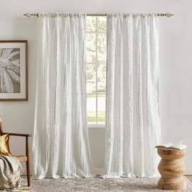 White Privacy Sheer Curtains for Living Room 84 Inches Length,Bedroom Light Filtering Semi Sheer Window Curtain Drapes,2 Panels Set Back Tab Rod Pocket Striped Tulle Curtains