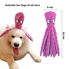 Squeaky Dog Toys for Small, Medium, and Large Pets, Cute Interactive Plush Dog Chew Toys, Purple Octopus. Brown Snake and Raccoon, 3 Pack