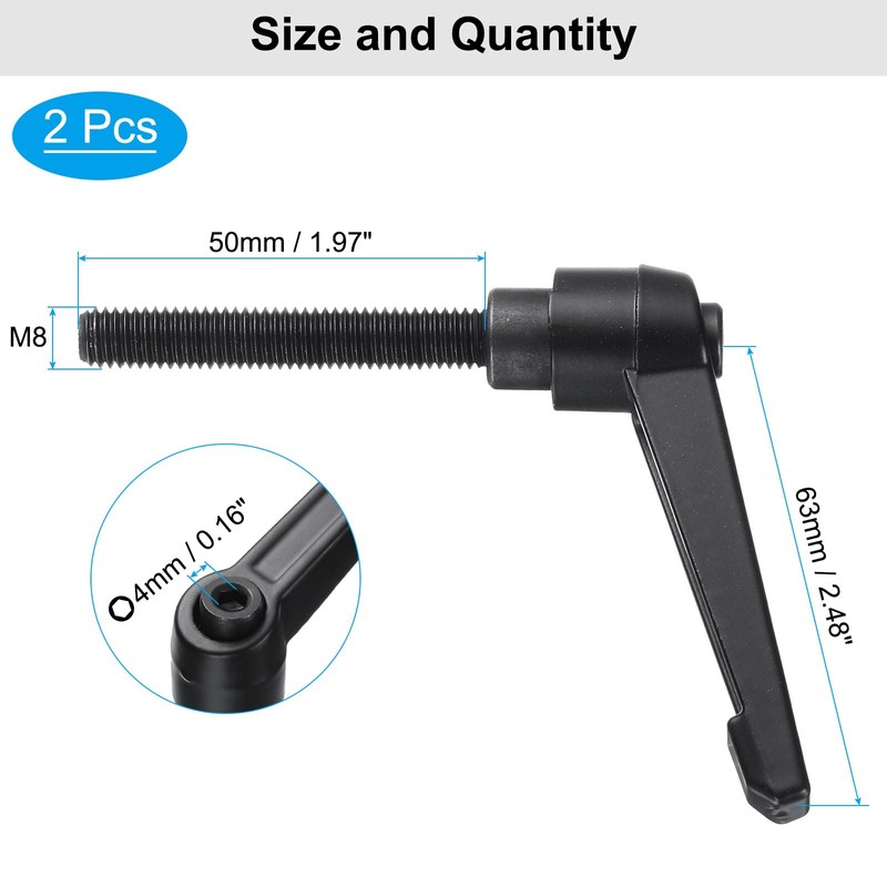 sourcing map 4pcs Clamping Lever Adjustable Handle Set Metric M8