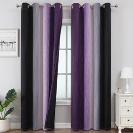Estelar Textiler Purple and Black Ombre Blackout Curtains for Bedroom, Thermal Insulated Gradient Blackout Drapes, Full Room Darkening Energy Saving Curtains for Living Room, 52Wx84L, 2 Panels