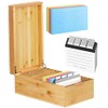 Index Card Holder Bamboo, 3x5 inches Index Card Box, Note Flash Card Organizer Case, Wood Recipe Box, Business Card Storage Box with Divider Tabs, 4 Compartments for 600 Cards, Card File Note Card Holders, Wood Desk Organizers, 5.8ââW x 10ââD x 4