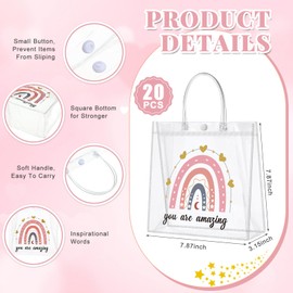 Dansydaisy 20 Pcs Inspirational Gifts Bulk for Women You Are Amazing Clear PVC Thank You Gift Bags Reusable Goodie Bags with Handles for Mother's Day Wedding 7. 87 x 7. 87 Inch