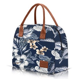 Moyad Cool Bag Small Lightweight Lunch Bag Insulated Bag for Work School Lunch Bag Foldable Waterproof Zip 12L Flowers Navy