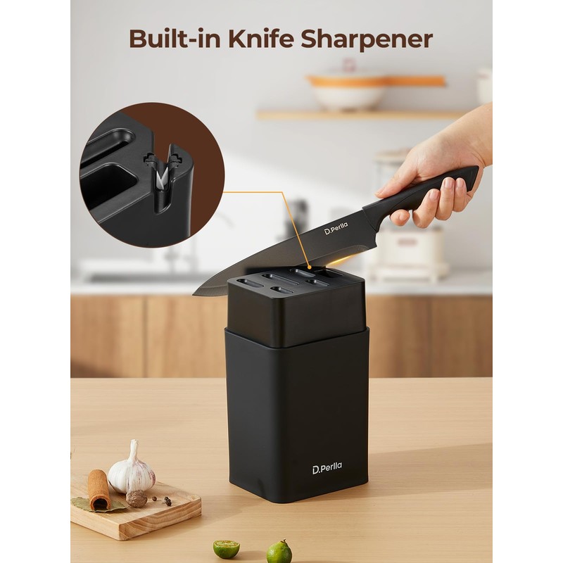 Knife Set, D.Perlla 8-Piece Kitchen Knife Set with Built-in Sharpener,