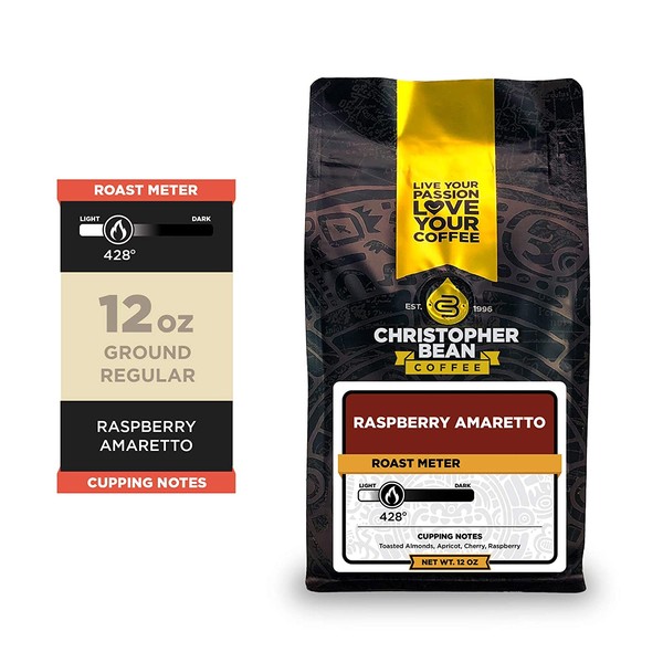 Amaretto Raspberry Flavored Coffee,(Regular Ground) 100% Arabica, No Sugar, No Fats, Made with Non-GMO Flavorings, 12-Ounce Bag of Regular Ground Coffee – Christopher Bean Coffee