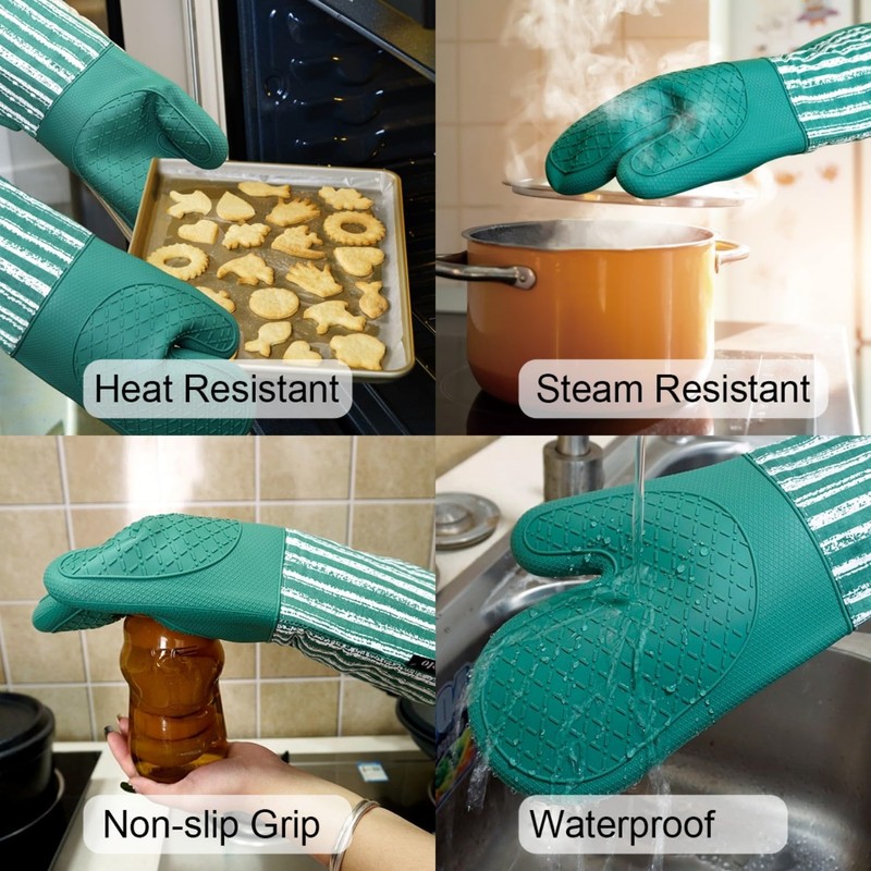 Alselo Silicone Oven Mitts Heat Resistant 932℉ with Waterproof &