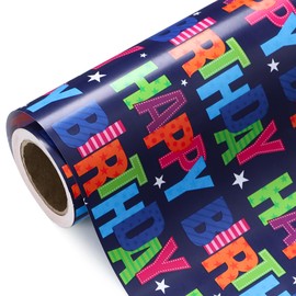 WRAPAHOLIC Birthday Wrapping Paper - Mini Roll - 17 Inch X 33 Feet - Blue Happy Birthday Wrapping Paper for Kids Boys Adult Birthday, Baby Shower, Wedding