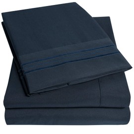 1500 Supreme Collection Twin XL Sheet Sets Navy Blue - 3 Piece Bed Sheets and Pillowcase Set for Twin XL Mattress - Extra Soft, Elastic Corner Straps, Deep Pocket Sheets, Twin XL Navy Blue
