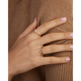 Milla CZ Sterling Silver Butterfly Rings for Women or 14k Gold Plated Stackable Rings - Cool Cute Rings Aesthetic for Teens (14K Gold Plated, Size 8)