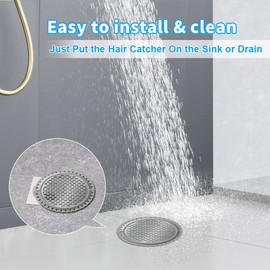 Shower Drain Hair Catcher Cover, 2 Pcs Bathroom Sink Drain Strainer with Silicone Rim, Stainless Steel Round Flat Filter Hair Trap for Bathtub, Tub, Shower, Bathroom Floor (Silver)