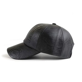 Elwow Men's PU Leather Embossing Baseball Cap Trucker Driver Hat Sun Hat with Adjustable Strap (Black, One Size)