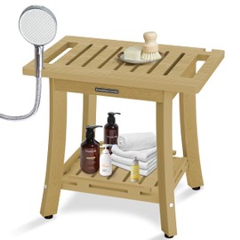 KingPavonini HDPS Shower Benches for Inside Shower to Sit on, Waterproof Shower Stool for Shaving Legs, Heavy Duty 400LBS Shower Seat with Storage Shelf, Shower Chair for Bathroom/Indoor/Outdoor Use