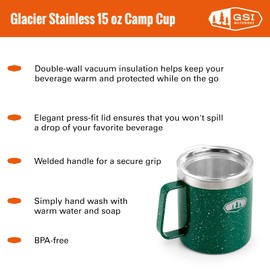 GSI Outdoors 63252 Glacier Stainless 15 Fl Oz Camp Cup, Green