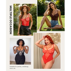 SHAPELLX Lace Shapewear Bodysuit Tummy Control Body Suit for Women Corset Tops Backless Body Shaper V Neck Bodysuits Top