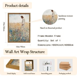 Jesus Leaves the 99 Sheep Wall Art, 3D Textured Hand Drawn Sandstone Christian Inspirational Wall Decor Paintings, Religious Wildflowers Pictures for Living Prayer Room Bedroom 16x24 inch Framed