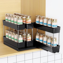 Mystozer 3 Packs Pull Out Spice Rack Organizer for Cabinet, Vertical Spice Rack Pull Out, Heavy Duty Slide Out Seasoning Organizer, 2.3''Wx10.35''Dx8.26''H, 3 Drawers 2 Tiers(Black)