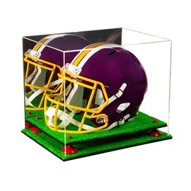 Better Display Cases Acrylic Full-Size Football Helmet Display Case with Mirror Case, Red Risers and Turf Base - 14.5" x 11" x 12" (V44/A002)