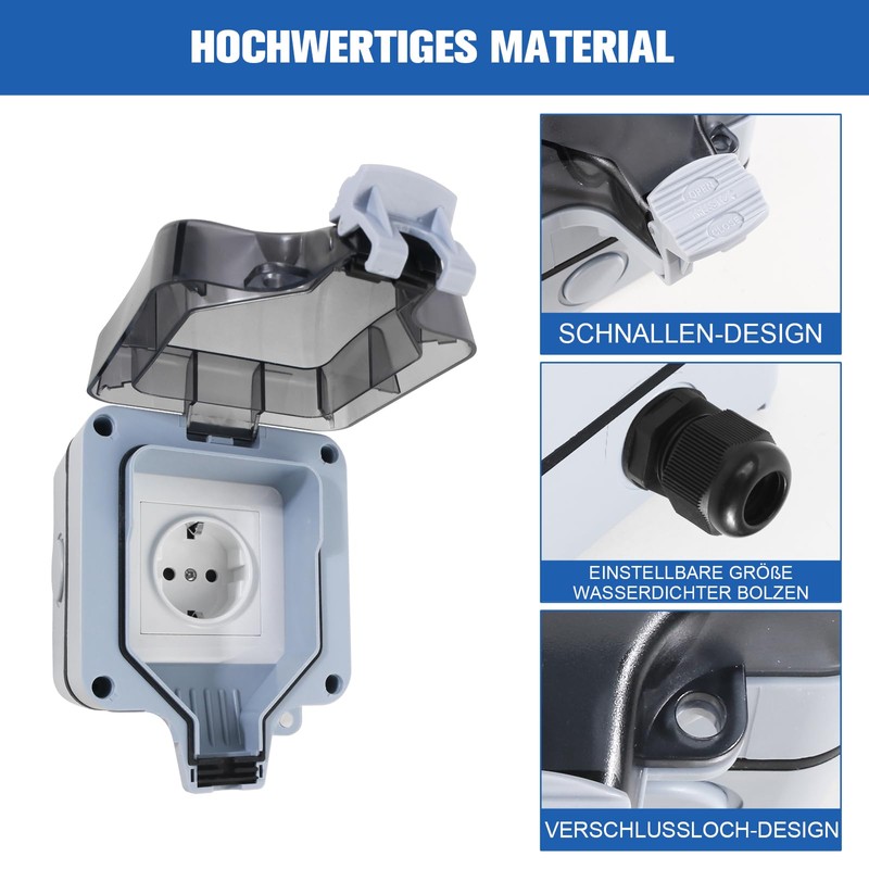Outdoor Outdoor Socket Waterproof IP66 Socket 1-Way with Hinged Lid