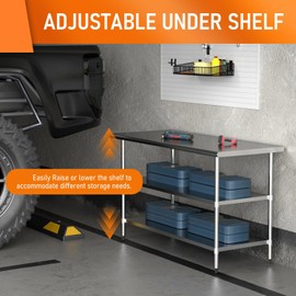 HOCCOT Stainless Steel Table for Food Prep & Work 24 x 60 inches Utility Table with 2 Adjustable Undershelves, Commercial Workstation in Kitchen, Garage, Outdoor BBQ