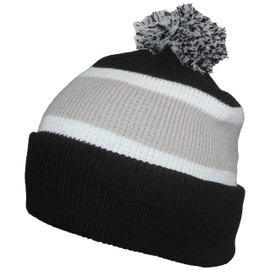 Best Winter Hats Quality Cuffed Cap with Large Pom Pom (One Size)(Fits Large Heads) - Black/Gray
