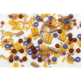 60 g Mix of Unique Czech Bohemia Glass Pressed Beads for DIY and Jewellery Making, Copper Yellow Purple