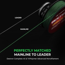 KastKing Destron Complete Braided Fishing Line and Leader, Thin Diameter Superline, Highly Abrasion Resistant, Perfectly Matched Braided Line & Leader, Moss Green, 10LB, 300Yds