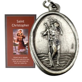 Westmon Works St Christopher Medal Set Italian Made Metal Medallion with Patron Saint of Safe Travel Holy Prayer Card