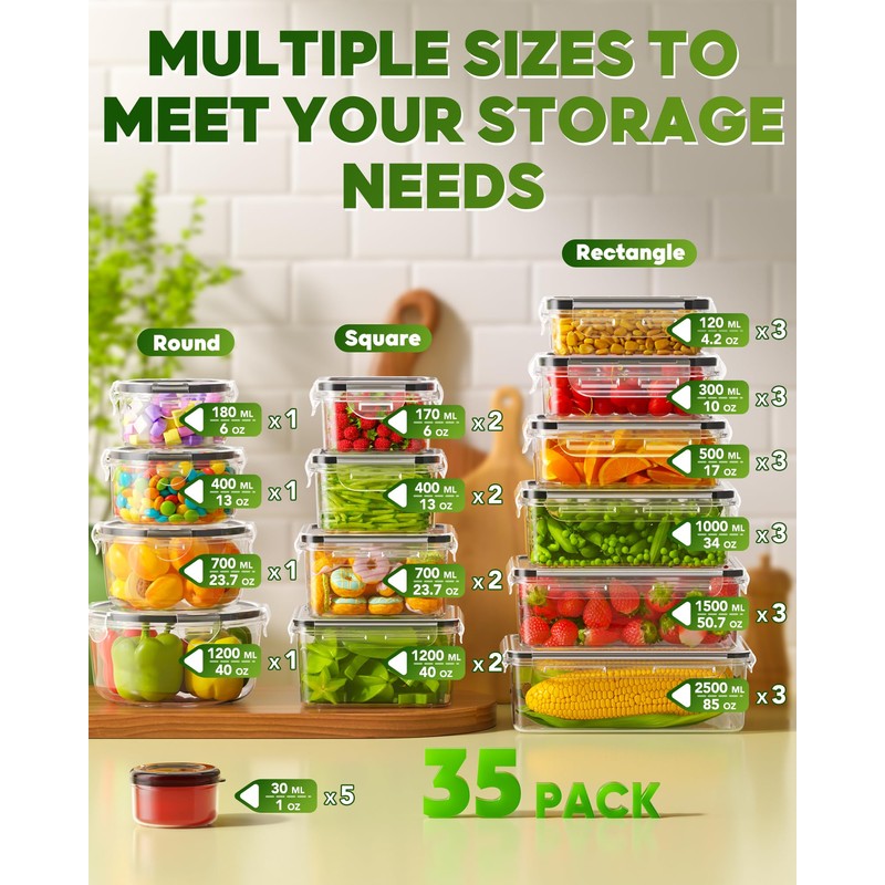 KEMETHY 70 PCS Food Storage Containers with Lids(35 Containers &