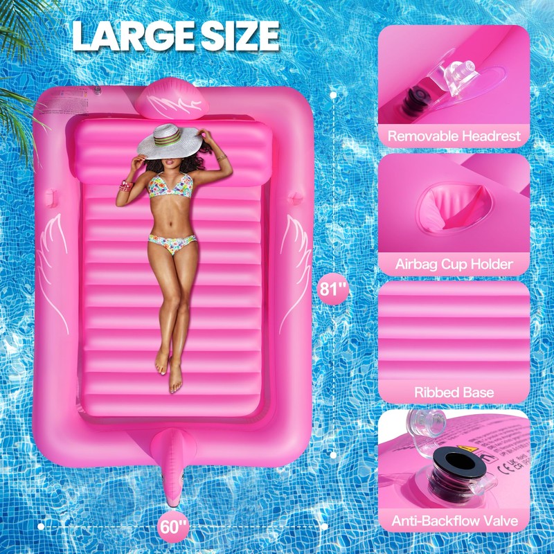 DeeprBlu Luxury Flamingo Inflatable Tanning Pool for 2 Person, 81x60