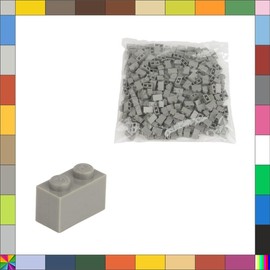 200 Clamping Blocks Briks Building Blocks, 1 x 2 Nubs, Compatible, Free Selection, 35 Colours (280 Grey)