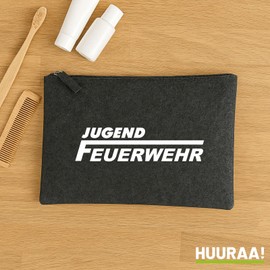 Huuraa Kulturbeutel Jugend Feuerwehr Schriftzug Geschenk 1 Liter Charcoal Filz Jugend Feuerwehr Geschenkidee