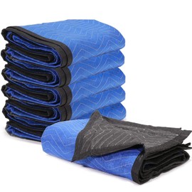 XtremepowerUS 6-Pieces Moving & Packing Blankets Multi-Purpose Blanket- Pro Economy - 80" x 72" - Quilted Shipping Furniture Pads Blue/Black, 6 Packs