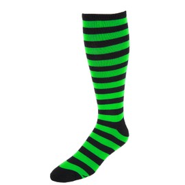 MOXY Socks Black and Lime Skater Skull Knee-high Green Striped Fitness Deadlift Socks