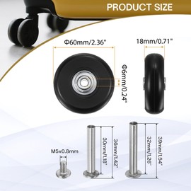 HiPicco Luggage Suitcase Replacement Wheels, 45x18mm Rubber Swivel Caster Bearings Repair Kit - Include 2 PU Bearing Wheels & Washers, Wrenches & Axle Screw for Trolley Bag, Caster Board