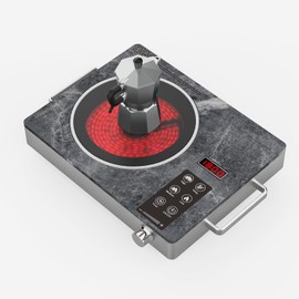 Borrallio 1800W Single Burner Electric Cooktop, Portable Infrared Hot Plate with Marble Glass, Countertop Ceramic Stove with Timer & Knob Control, Works with All Cookware, 110V
