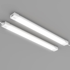 Plug and Play Linkable Waterproof LED Tube Light,2FT 18W 5000K with Switch Cord Easy Installed on Ceiling or Wall Without Wiring for LED Garage Light Under Cabinet Light LED Shop Light (2FT 2 Pack)