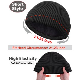 PHILIGHTS Swag Short Fisherman Beanie for Men Women, Wool Knit Cuffed Fleece Lined Trawler Beanies Winter Warm Hat Skull Cap